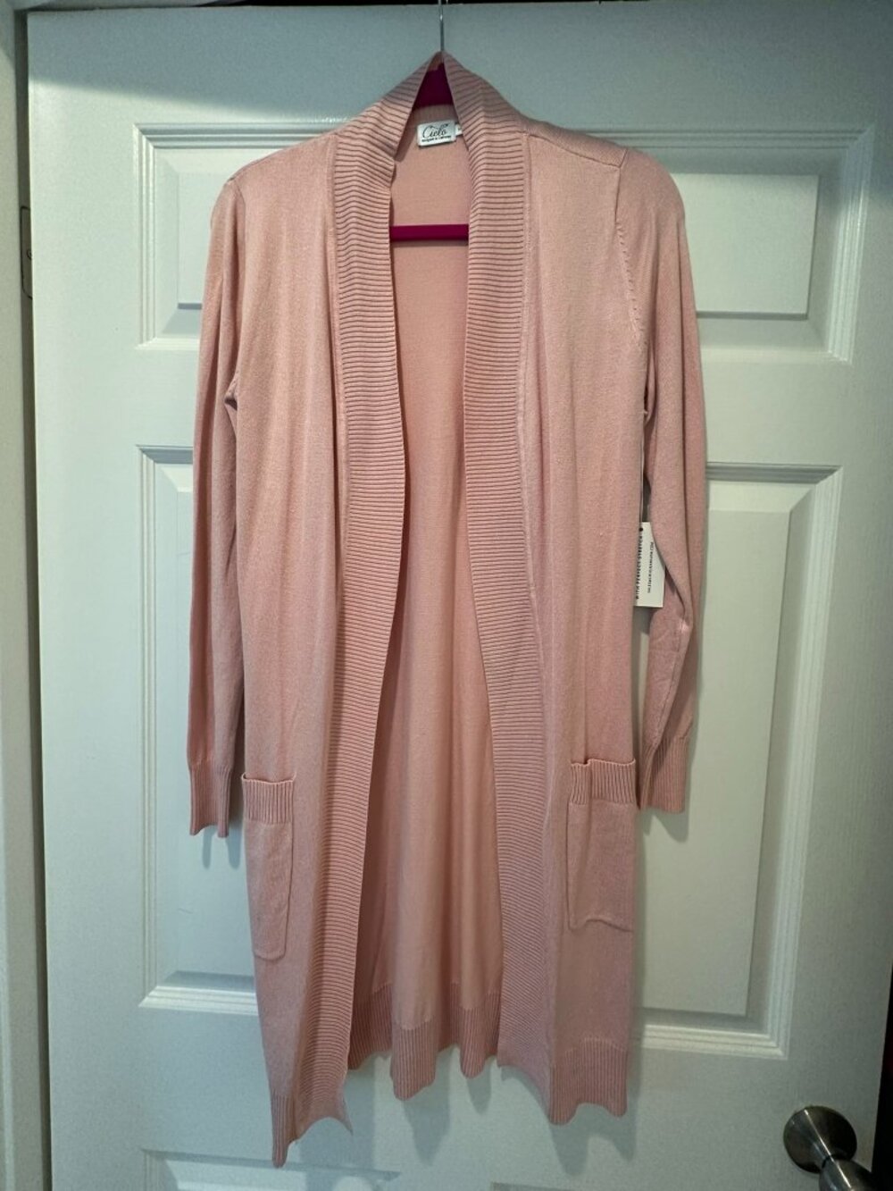 NWT Cielo Blush Pink Longline Duster Cardigan Open Front Pockets Size S